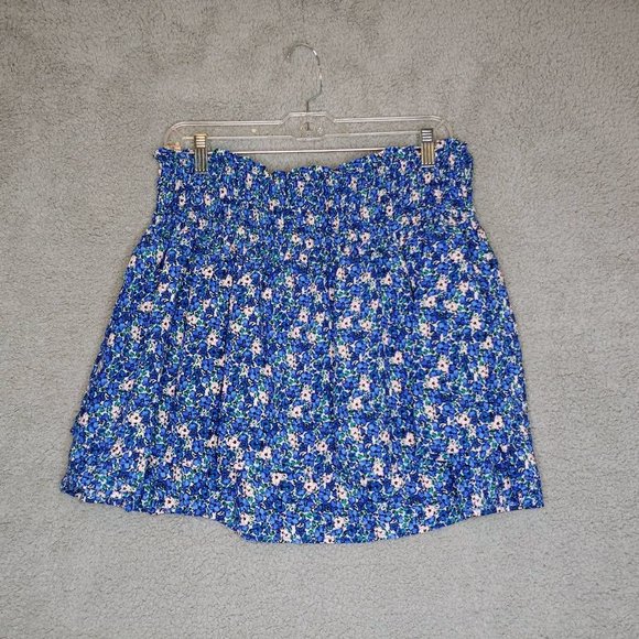 Vero Moda Womens A Line Skirt Blue Pink Floral Mini Elastic Smocked Waist XL New - Picture 1 of 10